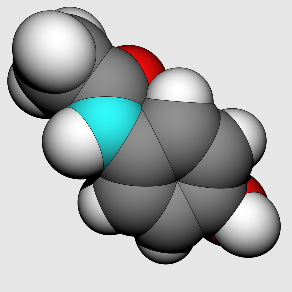 shaded tylenol molecule, with edges rendered